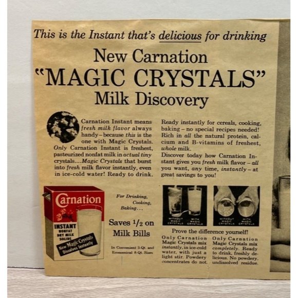 Carnation Instant Nonfat Dry Milk Vintage Print Ad 1956 Magic Crystals - Picture 6 of 6